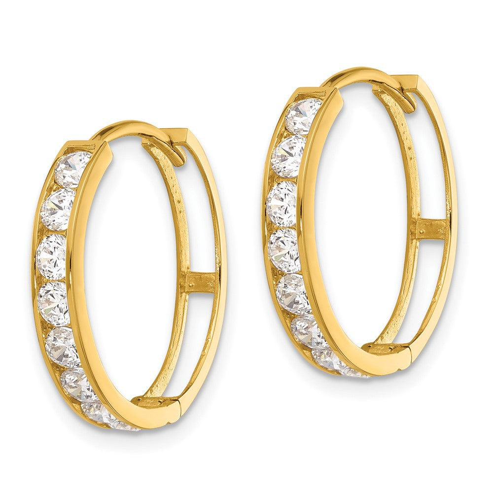 14k Yellow Gold Polished Cubic Zirconia 4x20mm Huggie Hoop Earrings