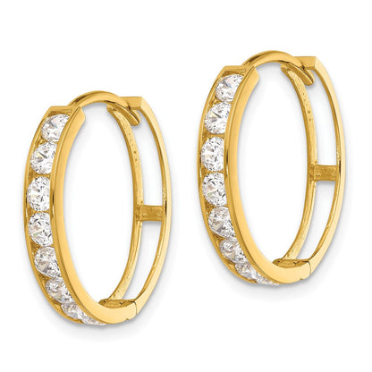 14k Yellow Gold Polished Cubic Zirconia 4x20mm Huggie Hoop Earrings