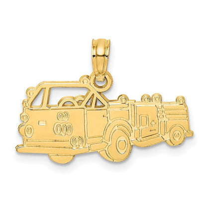 14k Yellow Gold Fire Truck Charm Pendant