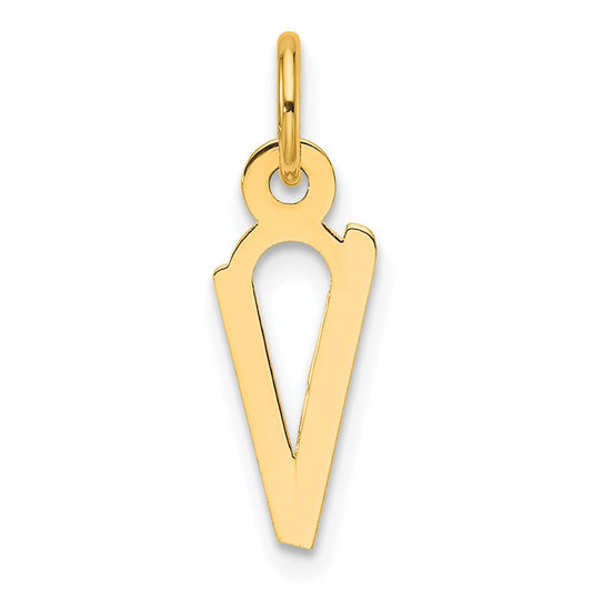 14k Yellow Gold Slanted Block Letter V Initial Charm Pendant