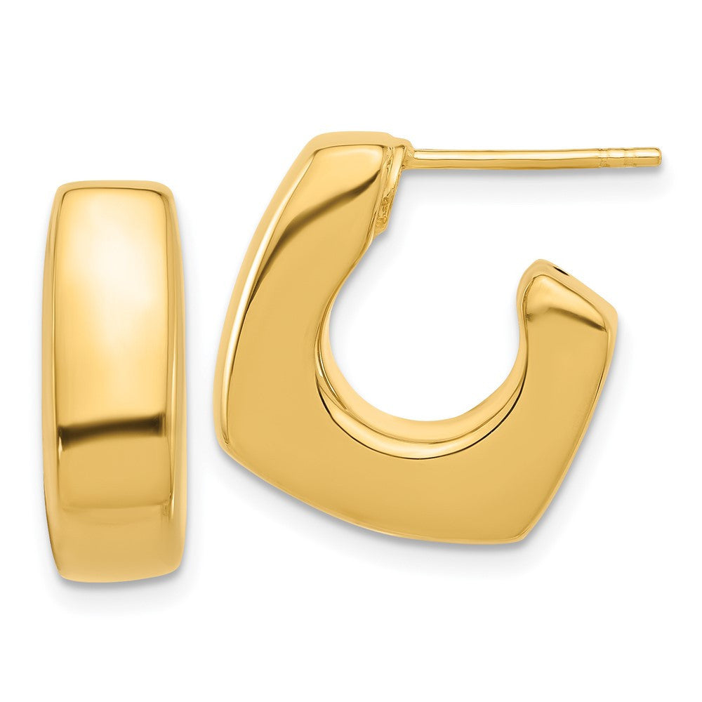 14k Yellow Gold Polished Square J-Hoop Earrings