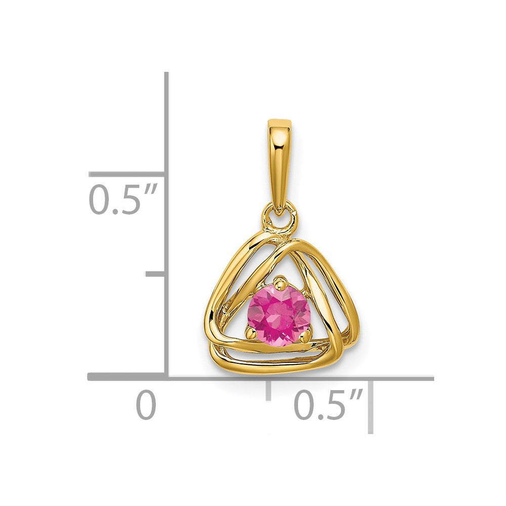 14k Yellow Gold Pink Tourmaline Triangle Pendant
