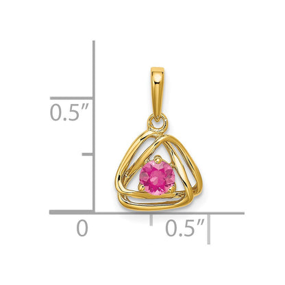 14k Yellow Gold Pink Tourmaline Triangle Pendant