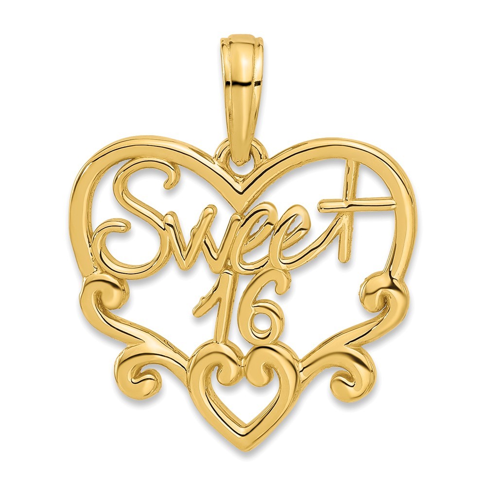 14k Yellow Gold Fancy Sweet 16 Charm Pendant