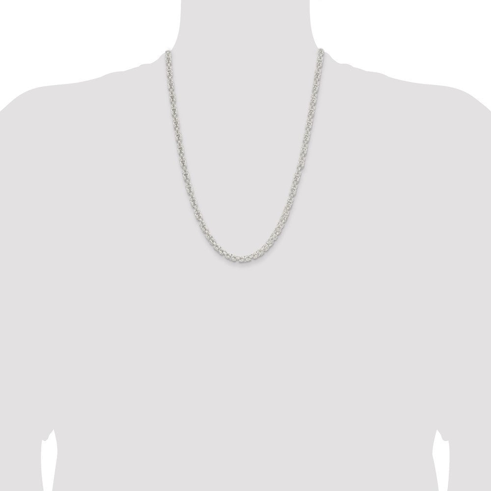 Sterling Silver 4.75mm Rounded Byzantine Chain Necklace 24"