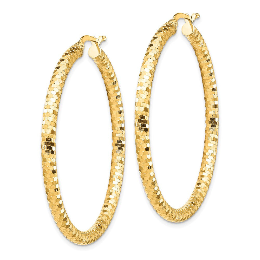 14k Yellow Gold 3x35mm Diamond-cut Hoop Earrings