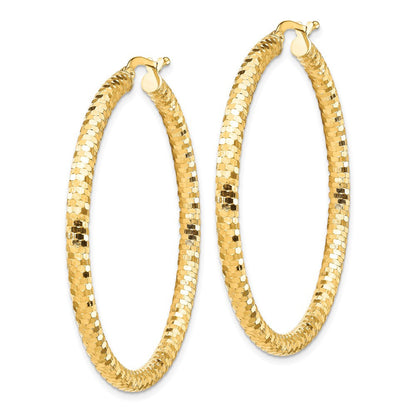14k Yellow Gold 3x35mm Diamond-cut Hoop Earrings
