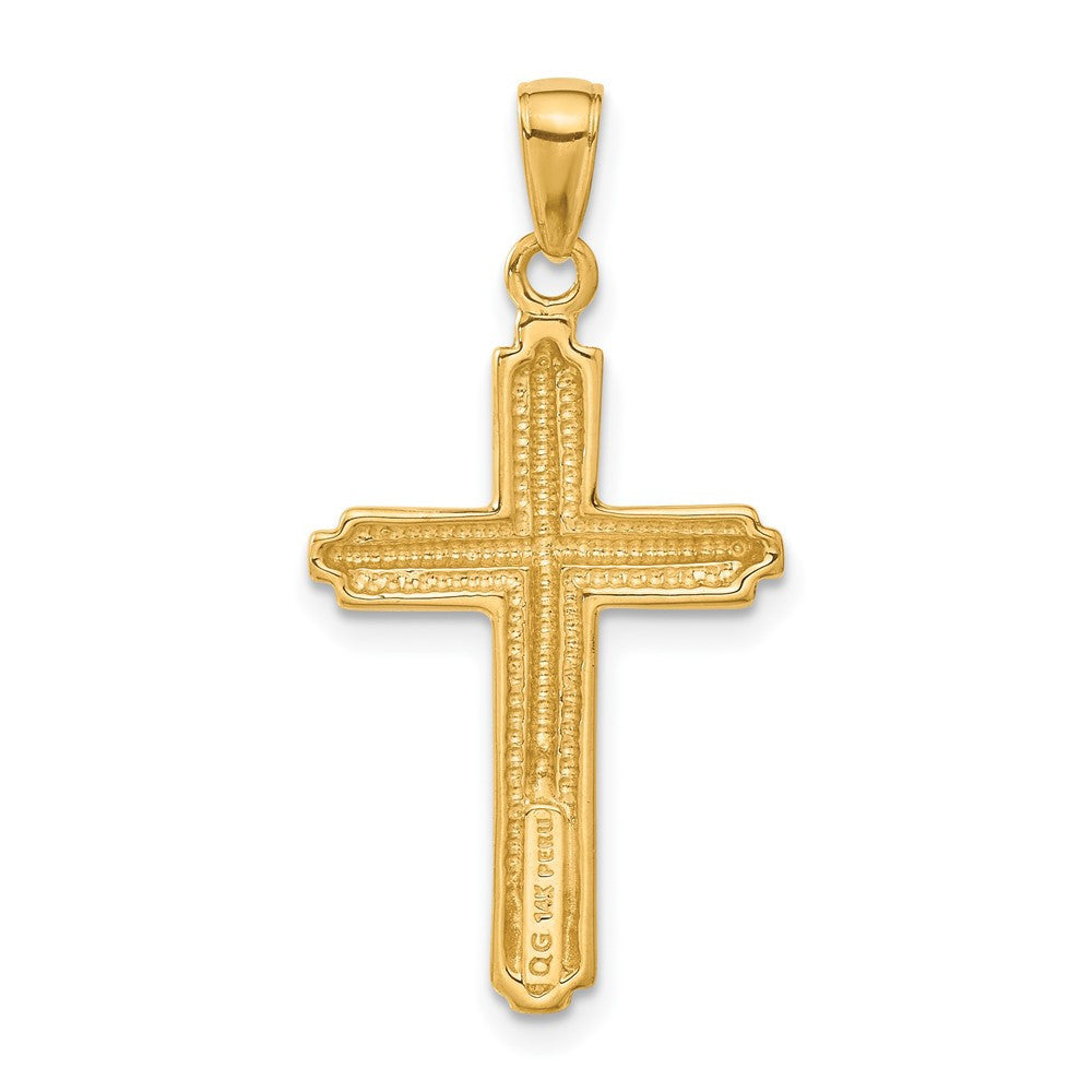 14k Yellow Gold Cross with Striped Border Pendant