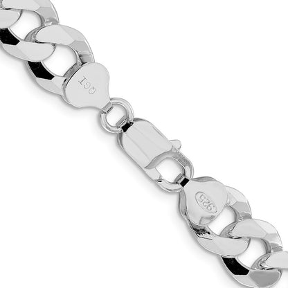 Sterling Silver Rhodium-plated 10.6mm Beveled Curb Chain Necklace 22"