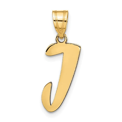 14k Yellow Gold Polished Script Letter J Initial Pendant