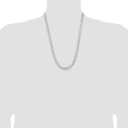 Sterling Silver 6.75mm Concave Beveled Curb Chain Necklace 24"