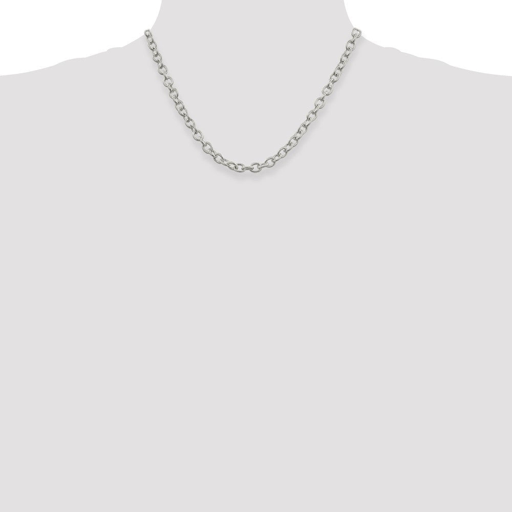 Sterling Silver 6.25mm Fancy Patterned Rolo Chain Necklace 18"