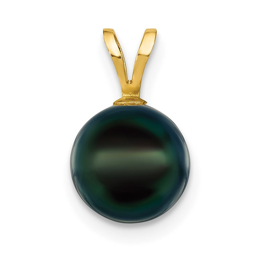 14k Yellow Gold 8-9mm Black Round Akoya Saltwater Cultured Pearl Pendant