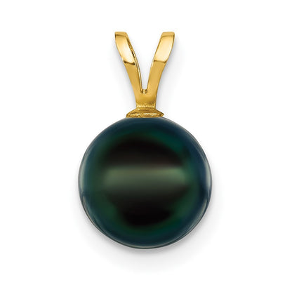 14k Yellow Gold 8-9mm Black Round Akoya Saltwater Cultured Pearl Pendant