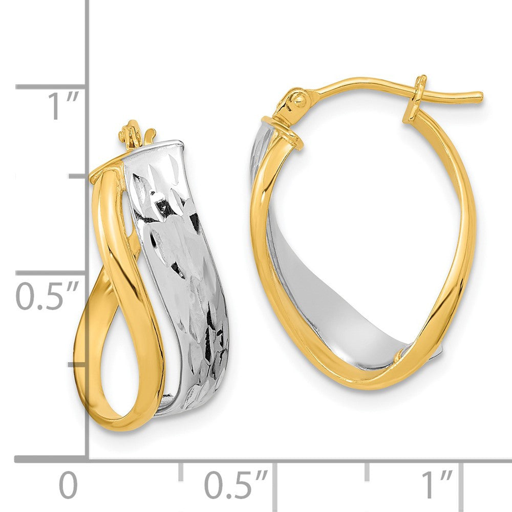 14k Two-tone Gold Diamond-cut and Polished Hoop Earrings