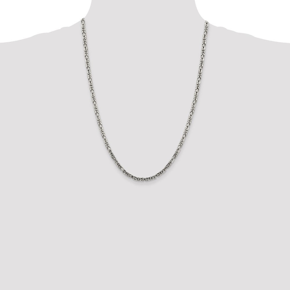 Sterling Silver 3.25mm Byzantine Chain Necklace 24"