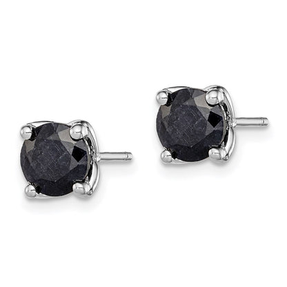 Sterling Silver Rhodium-plated Black Sapphire Stud Earrings