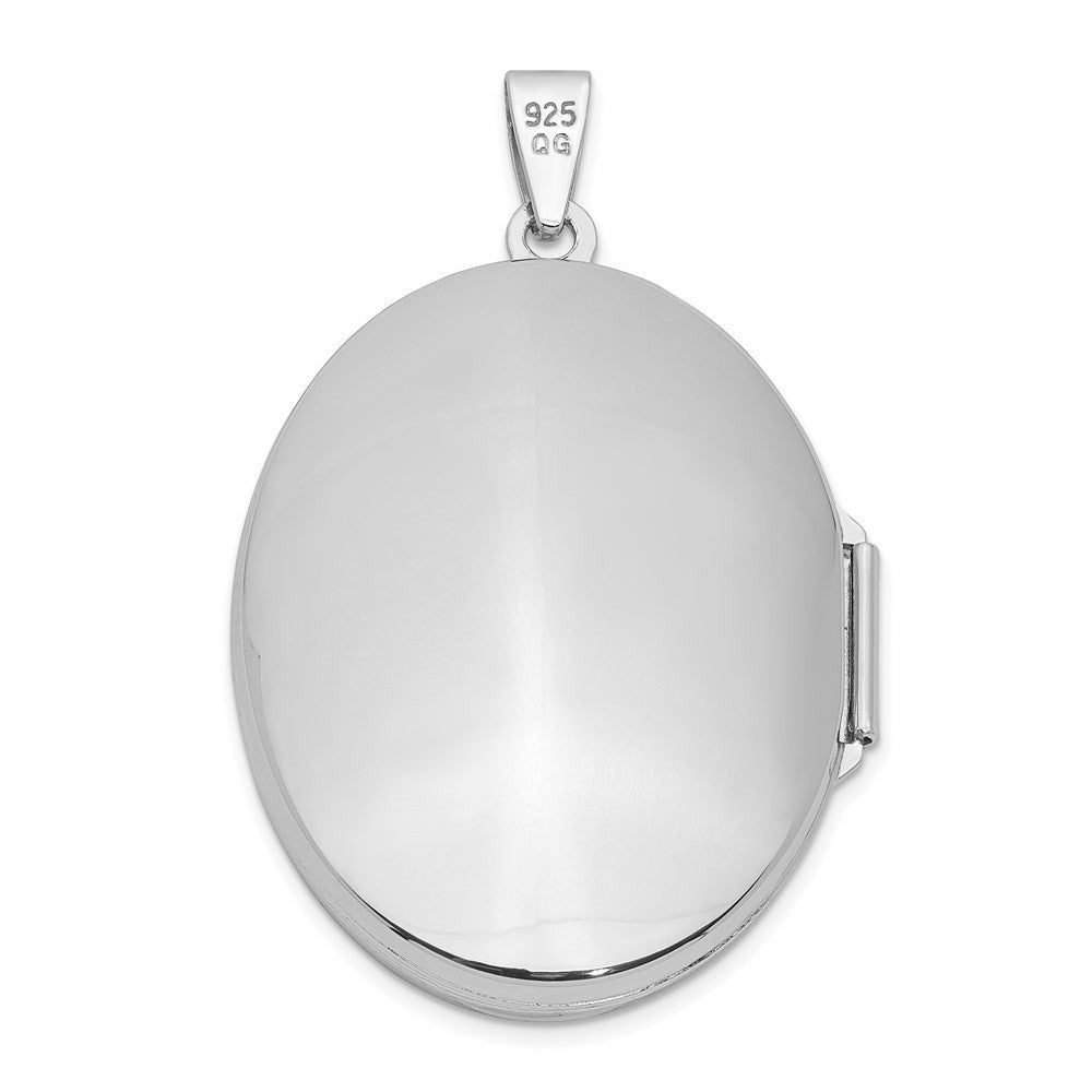 Sterling Silver Rhodium-plated 31mm Oval Scroll Locket Pendant