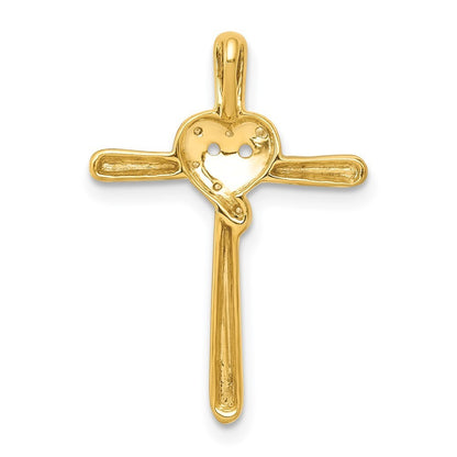 14k Yellow Gold .02ct. Diamond Heart Cross Chain Slide