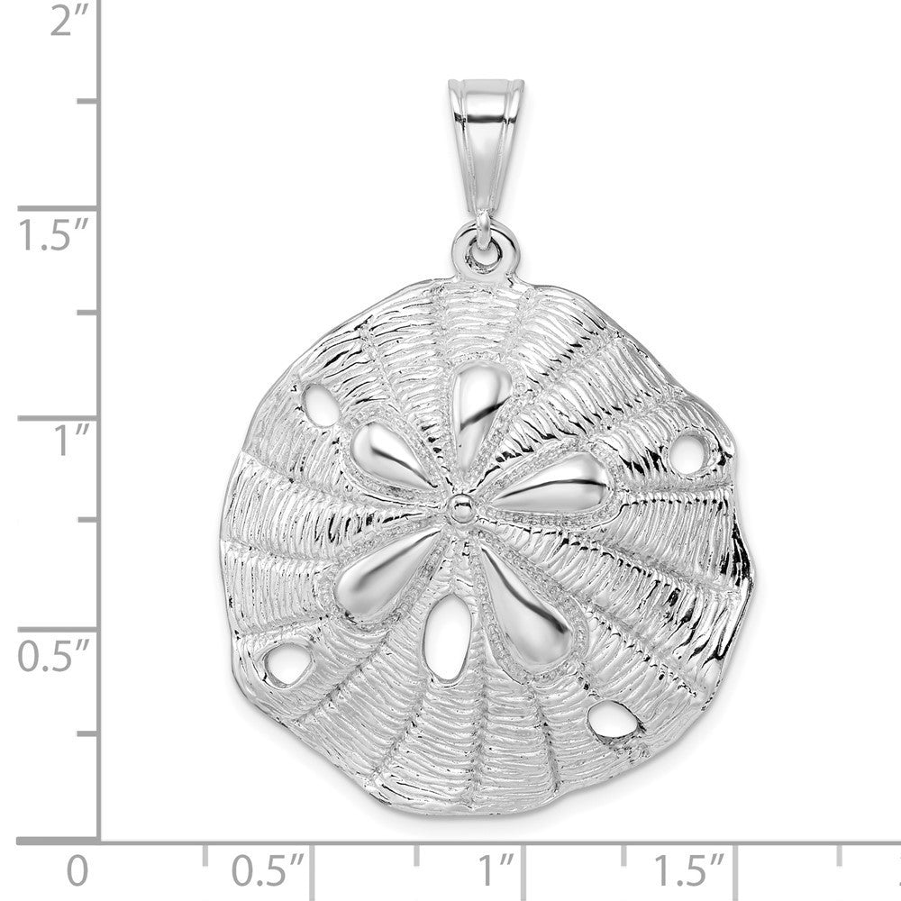 Sterling Silver Rhodium-Plated Polished and Textured Beveled Sand Dollar Pendant
