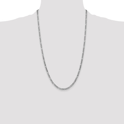 14K White Gold 3.5mm Semi-Solid Figaro with Lobster Clasp Chain Necklace 26"
