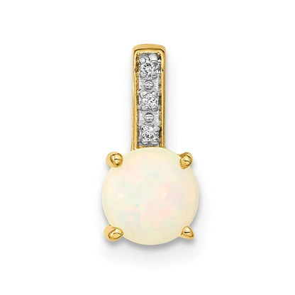 14k Yellow Gold Diamond and Opal Polished Pendant