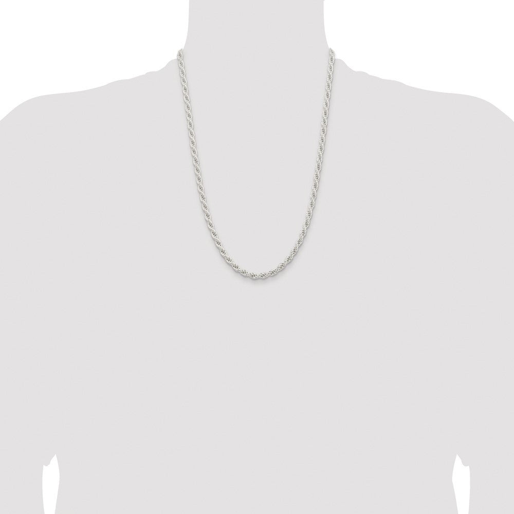 Sterling Silver Rhodium-plated 5mm Solid Rope Chain Necklace 24"