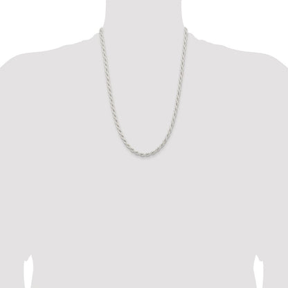 Sterling Silver Rhodium-plated 5mm Solid Rope Chain Necklace 24"