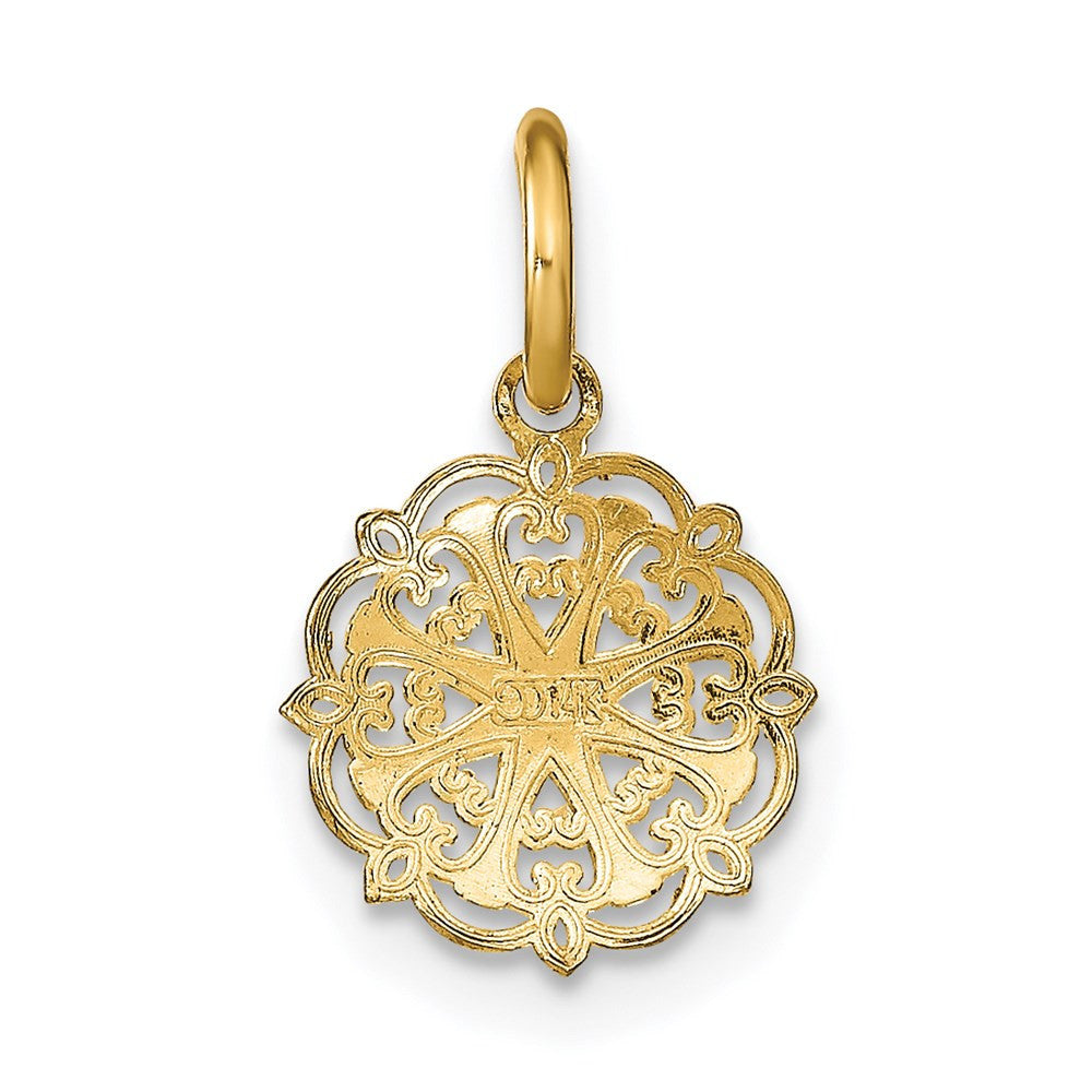 14k Yellow Gold Rhodium Filigree Hearts Charm Pendant