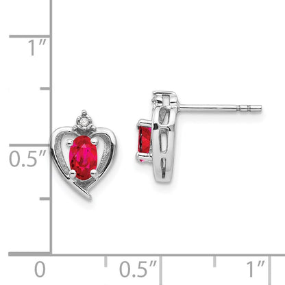 14k White Gold Ruby and Diamond Heart Stud Earrings