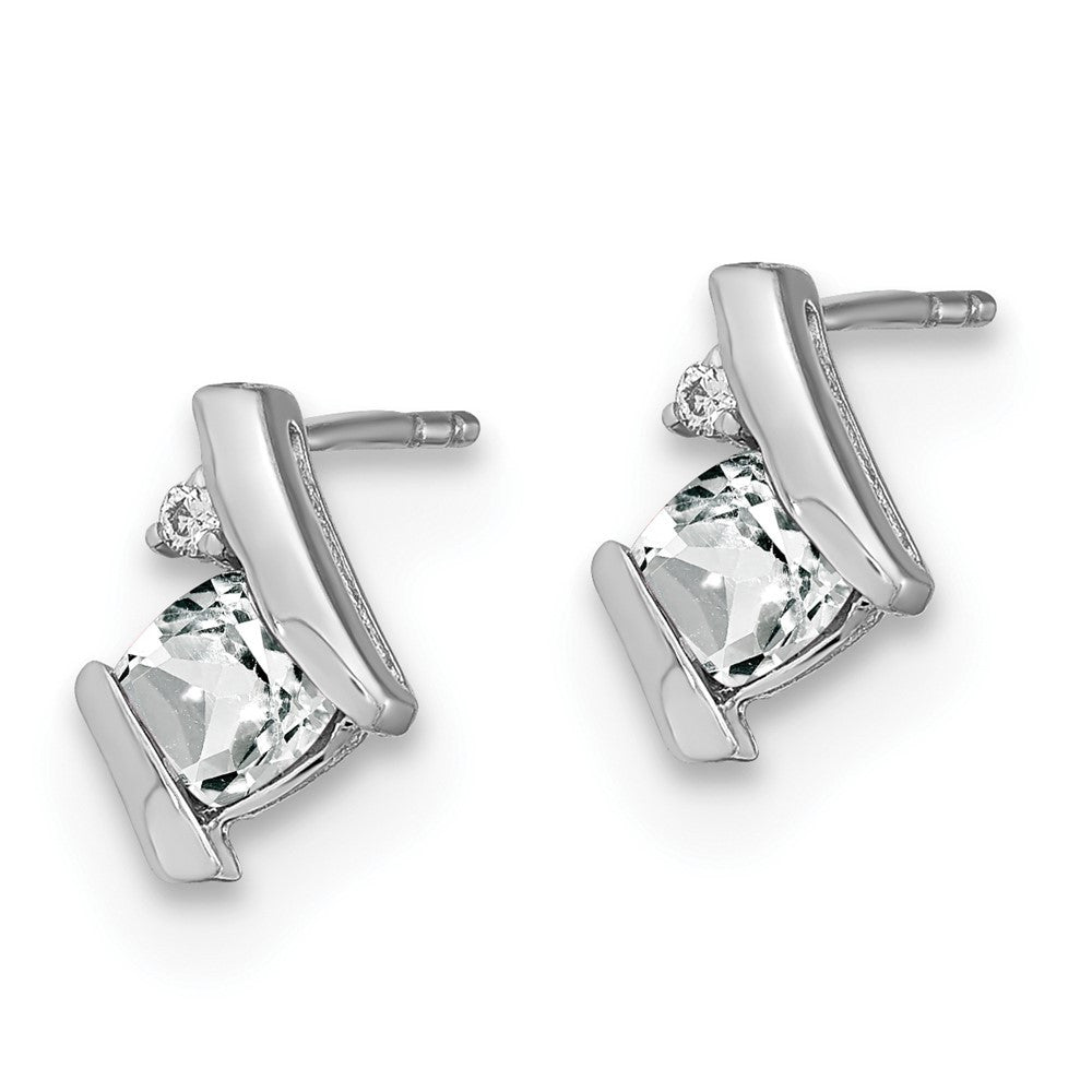 Sterling Silver Antique Cushion White Topaz and Diamond Button Stud Earrings