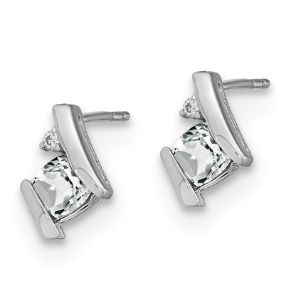 Sterling Silver Antique Cushion White Topaz and Diamond Button Stud Earrings
