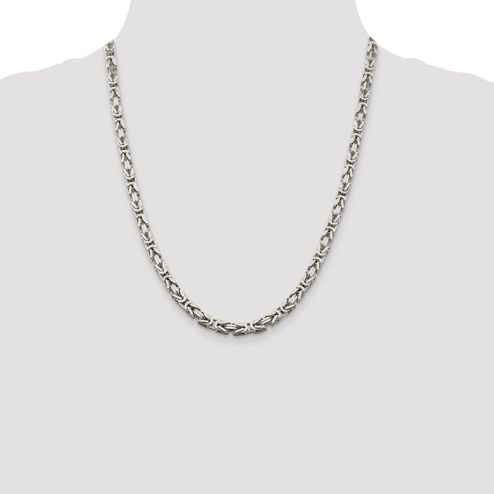 Sterling Silver 5mm Byzantine Chain Necklace 22"