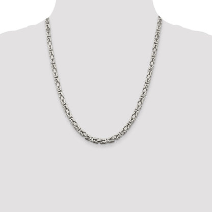 Sterling Silver 5mm Byzantine Chain Necklace 22"