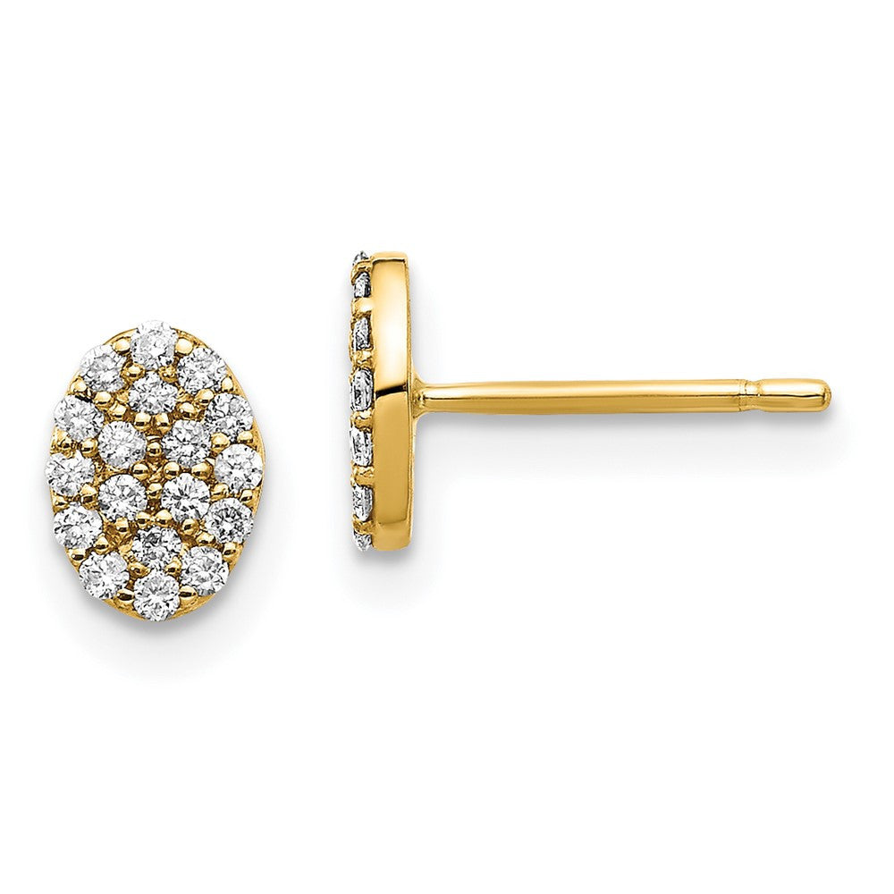 14k Yellow Gold Diamond Cluster Oval Stud Earrings