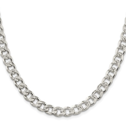 Sterling Silver Rhodium-plated 8.3mm Pav� Curb Chain Necklace 24"