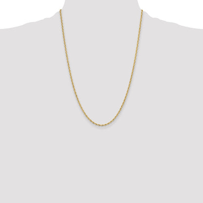 14k Yellow Gold 2.5mm Semi-Solid Rope Chain Necklace 24"