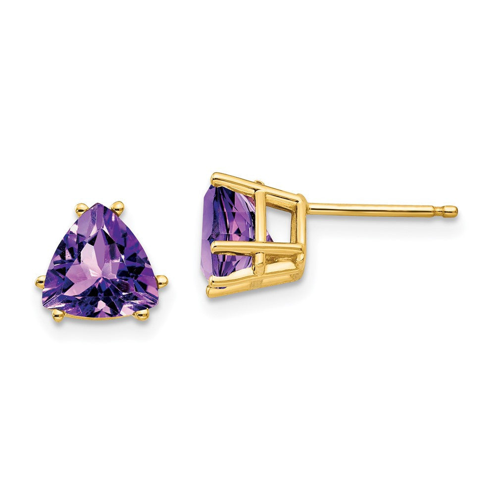 14k Yellow Gold 7mm Trillion Amethyst Stud Earrings