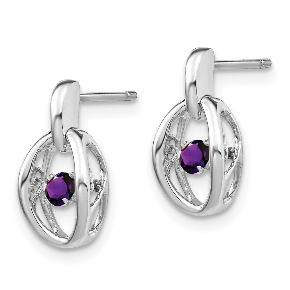 Sterling Silver Rhodium Amethyst Birthstone Vibrant Dangle Earrings