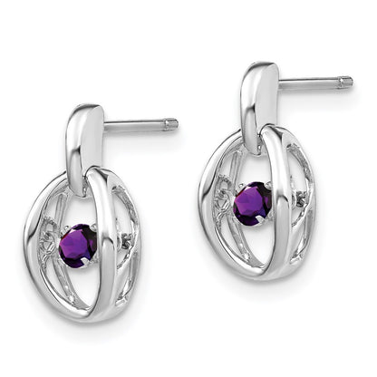 Sterling Silver Rhodium Amethyst Birthstone Vibrant Dangle Earrings