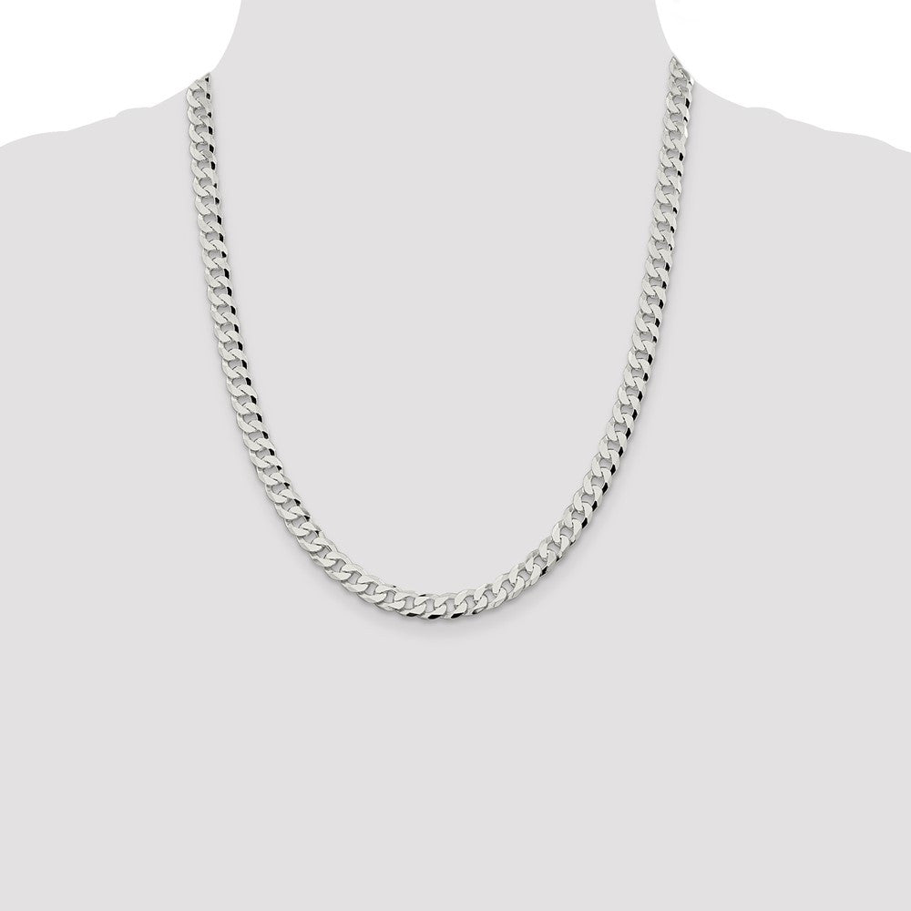 Sterling Silver 7mm Beveled Curb Chain Necklace 22"
