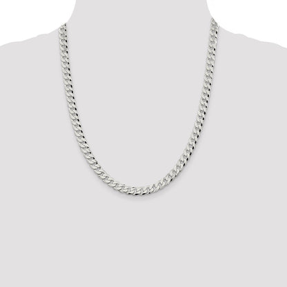 Sterling Silver 7mm Beveled Curb Chain Necklace 22"