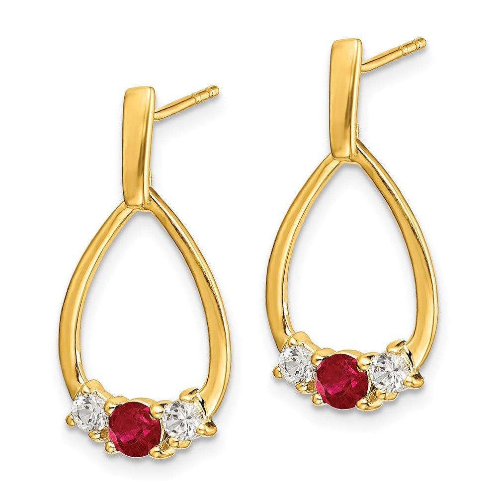 14k Yellow Gold Ruby and White Sapphire Dangle Earrings
