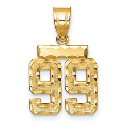 14k Yellow Gold Small Brushed Diamond-cut Number 99 Charm Pendant