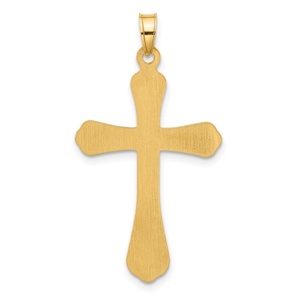 14k Yellow Gold Polished and Grooved Hollow Diamond Cross Pendant