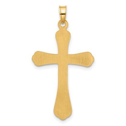 14k Yellow Gold Polished and Grooved Hollow Diamond Cross Pendant