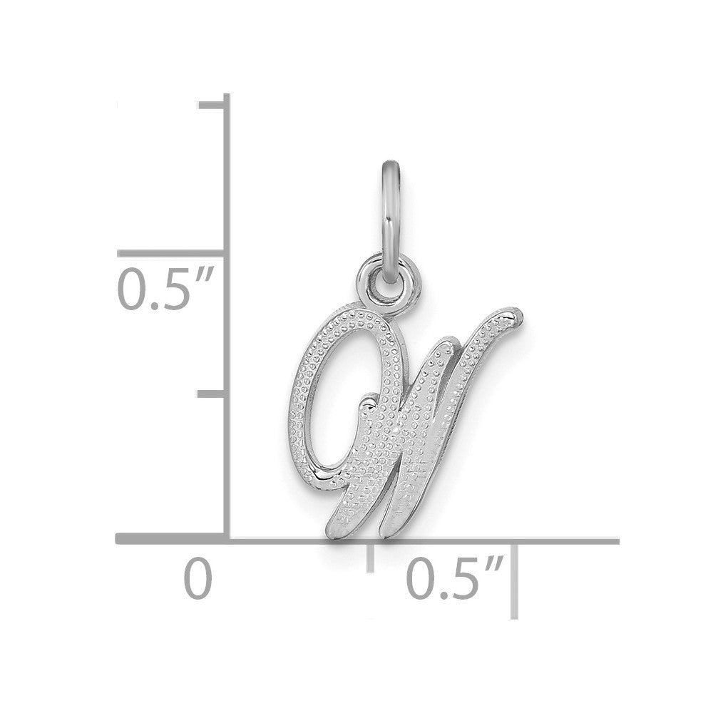 14k White Gold Casted Script Letter W Initial Charm Pendant