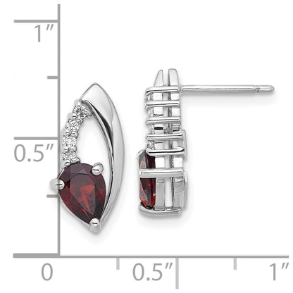 Sterling Silver Rhodium-plated Garnet and CZ Dangle Earrings
