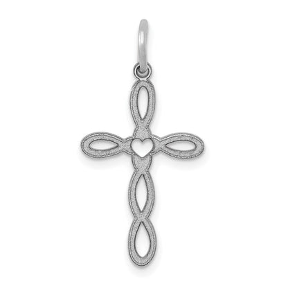 14k White Gold Loop w/Center Heart Cross Charm Pendant
