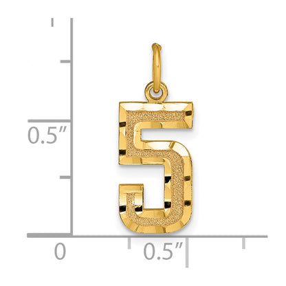 14k Yellow Gold Medium Diamond-cut Number 5 Charm Pendant